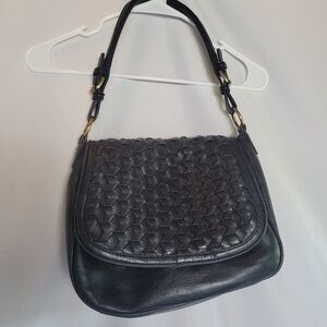 Antik Kraft Black Faux Leather Woven Flap Shoulder Bag Purse